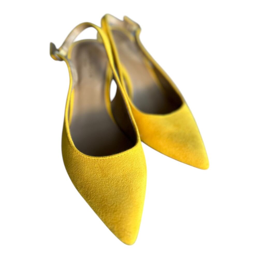 Ann Taylor Factory Womens Size 7M Mustard Yellow Strappy Pointy Toe Kitten Heel